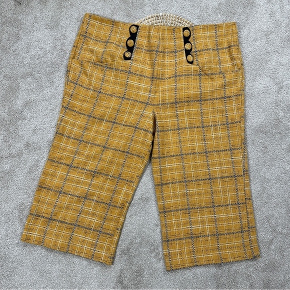 Unique Vintage High Waisted Cropped Pants Plaid 90s Style Punk in Yellow 5X/26 - Picture 5 of 15